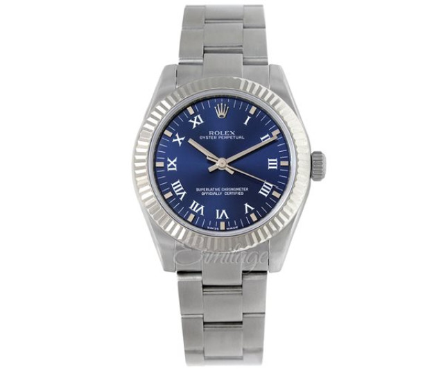 Rolex 177234 White Gold & Steel on Oyster Blue with White Roman & Index